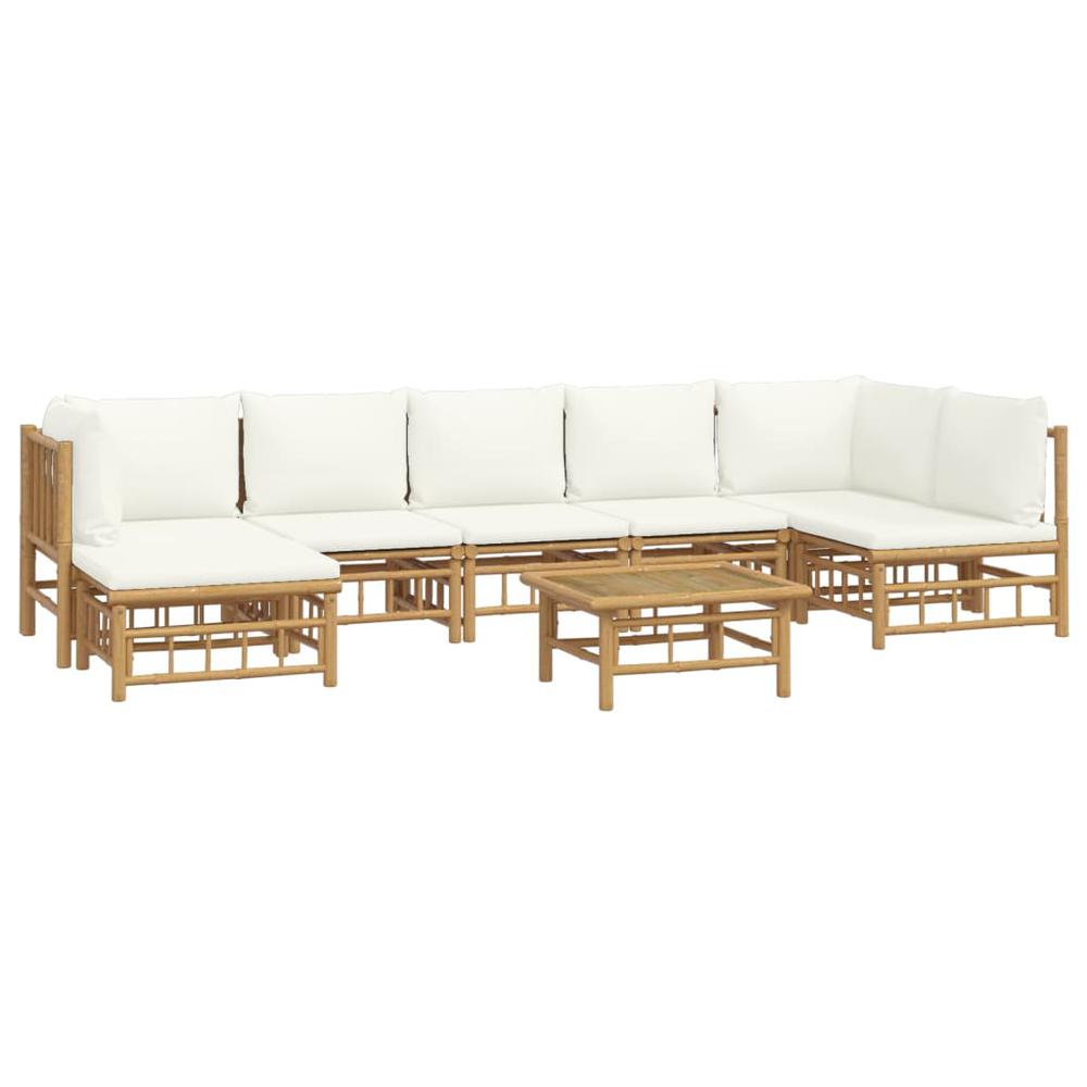 8 Piece Patio Lounge Set with Cream White Cushions Bamboo. Picture 2