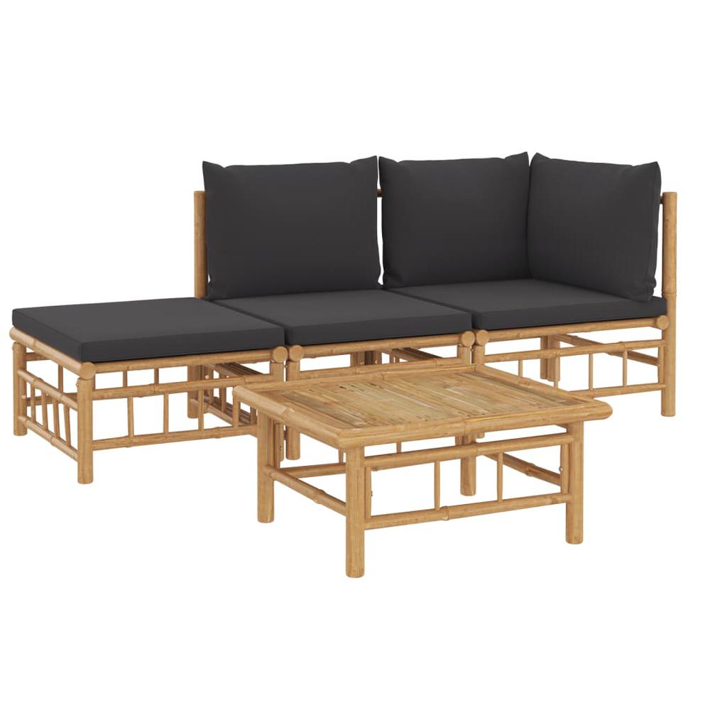 4 Piece Patio Lounge Set with Dark Gray Cushions Bamboo. Picture 2