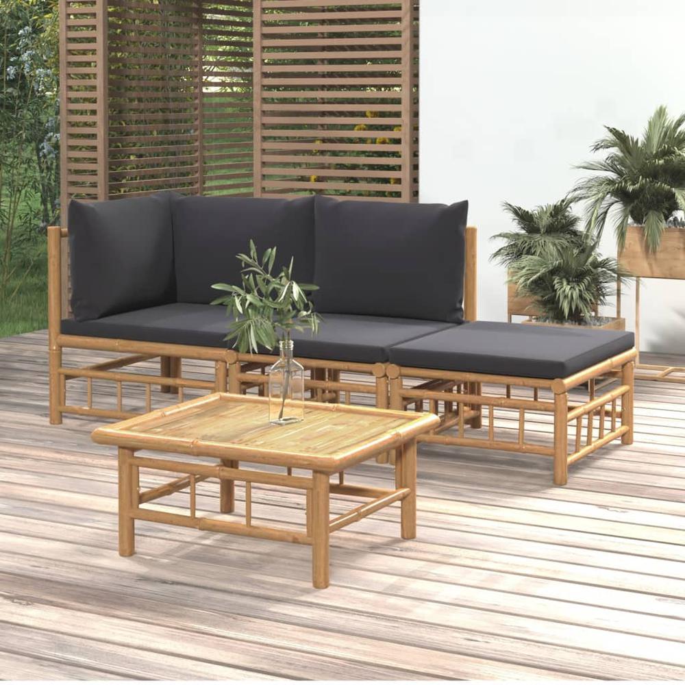 4 Piece Patio Lounge Set with Dark Gray Cushions Bamboo. Picture 11