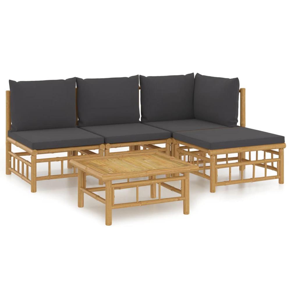 5 Piece Patio Lounge Set with Dark Gray Cushions Bamboo. Picture 1
