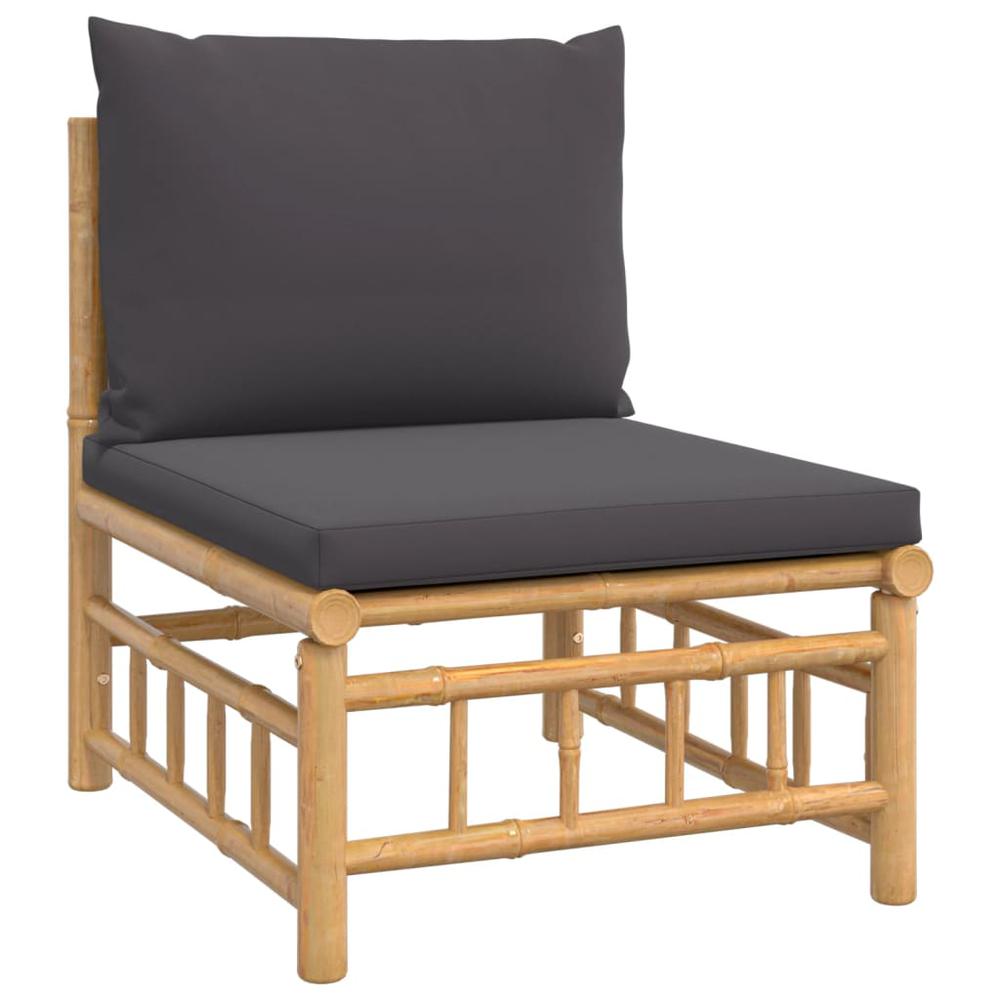 5 Piece Patio Lounge Set with Dark Gray Cushions Bamboo. Picture 4