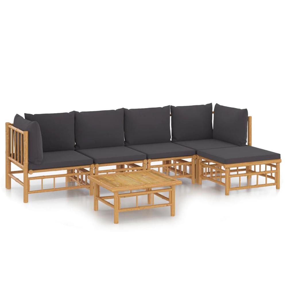 6 Piece Patio Lounge Set with Dark Gray Cushions Bamboo. Picture 1