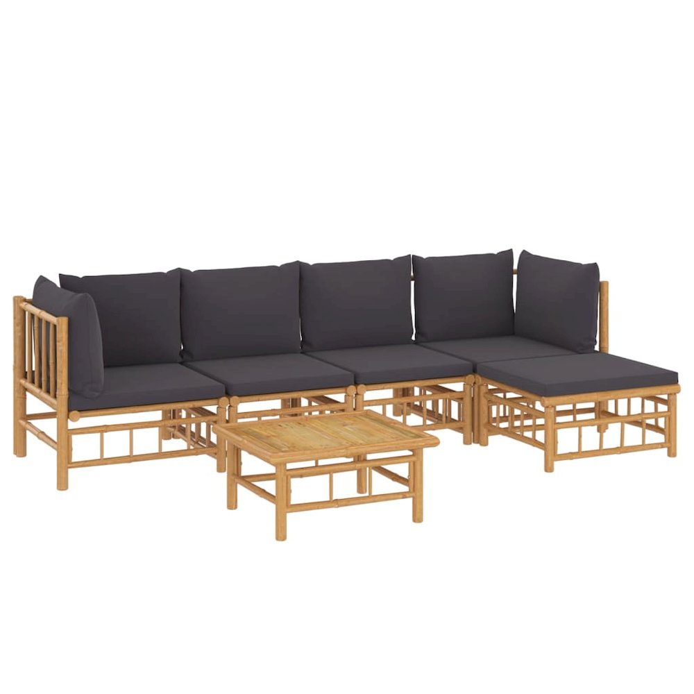 6 Piece Patio Lounge Set with Dark Gray Cushions Bamboo. Picture 2