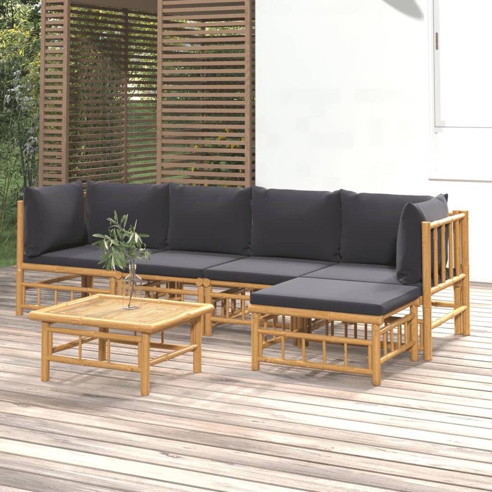 6 Piece Patio Lounge Set with Dark Gray Cushions Bamboo. Picture 11