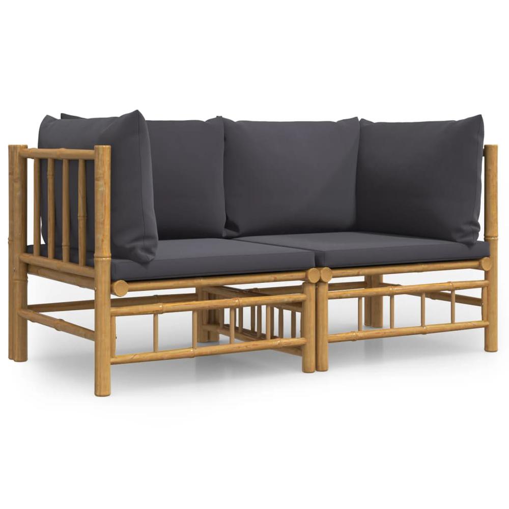 Patio Corner Sofas with Dark Gray Cushions 2 pcs Bamboo. Picture 1