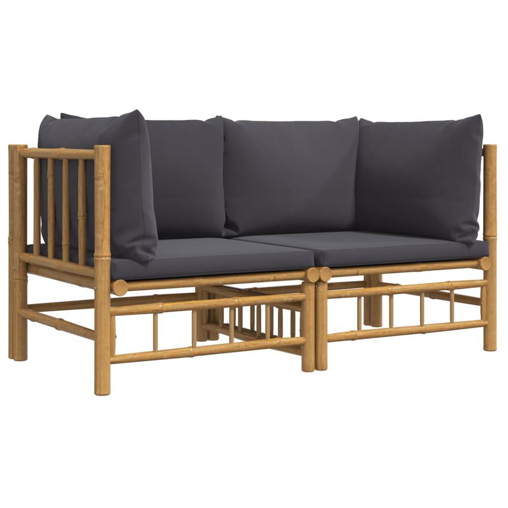 Patio Corner Sofas with Dark Gray Cushions 2 pcs Bamboo. Picture 2