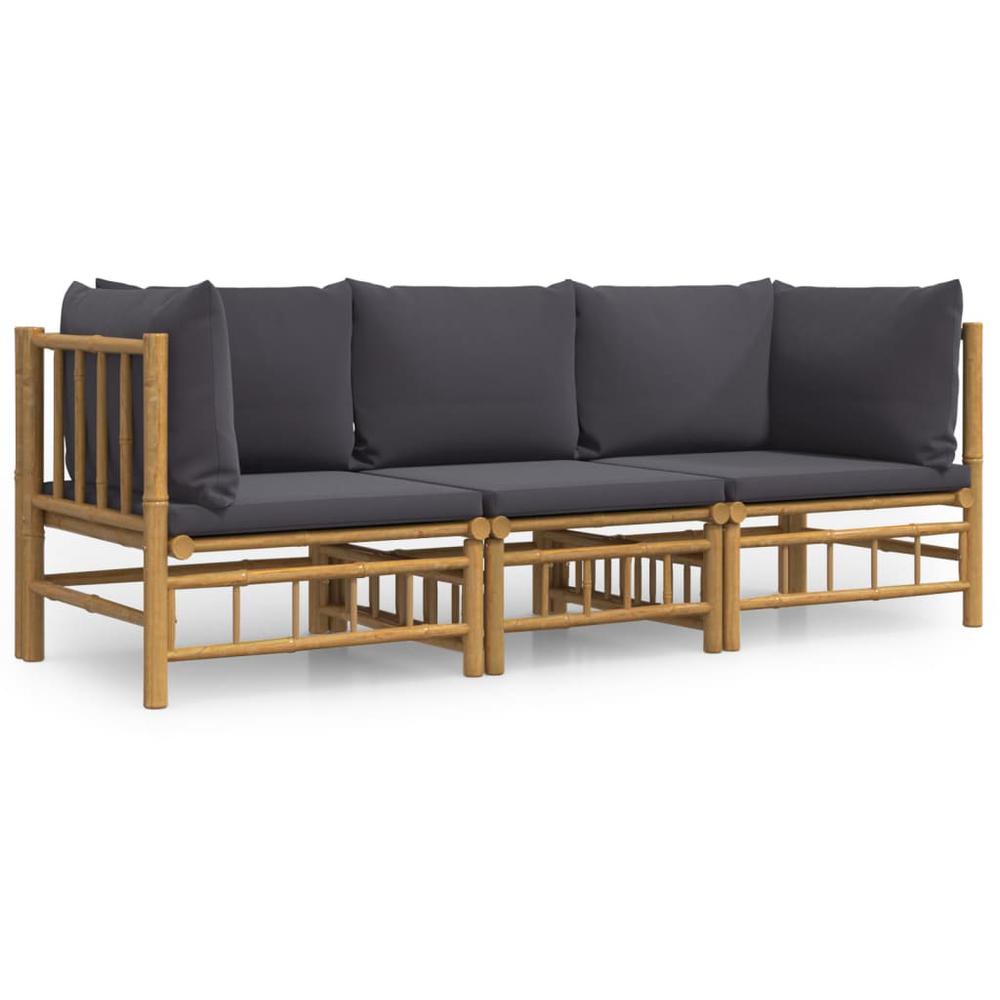 3 Piece Patio Lounge Set with Dark Gray Cushions Bamboo. Picture 1