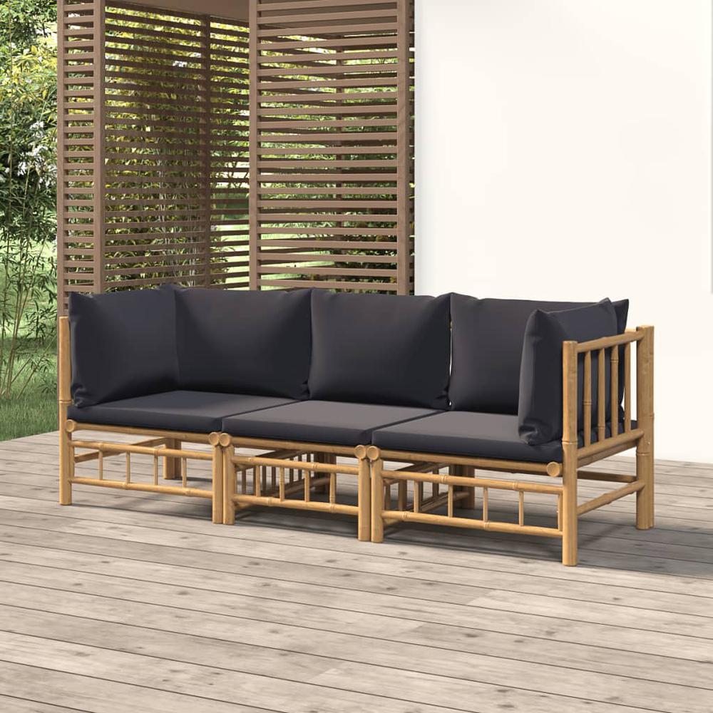 3 Piece Patio Lounge Set with Dark Gray Cushions Bamboo. Picture 7