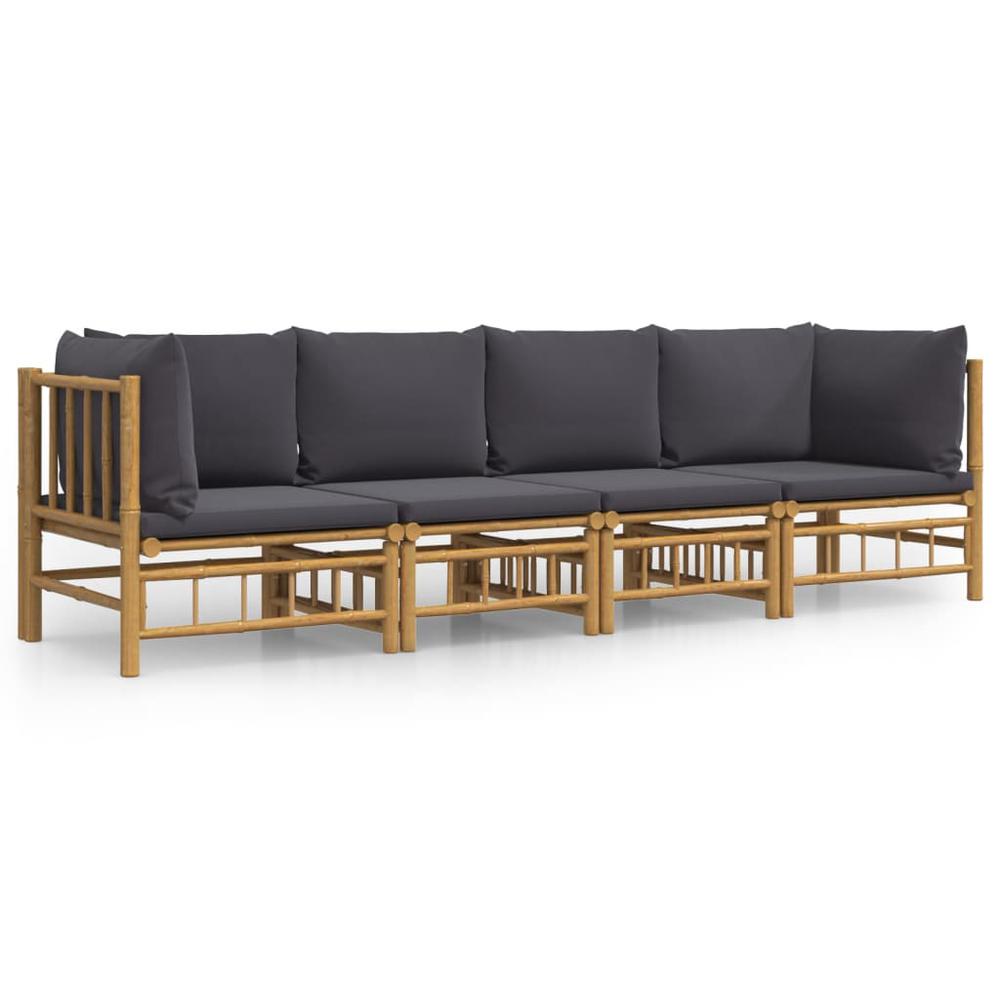 4 Piece Patio Lounge Set with Dark Gray Cushions Bamboo. Picture 1