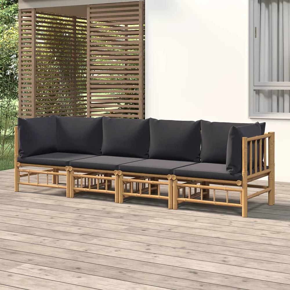 4 Piece Patio Lounge Set with Dark Gray Cushions Bamboo. Picture 7