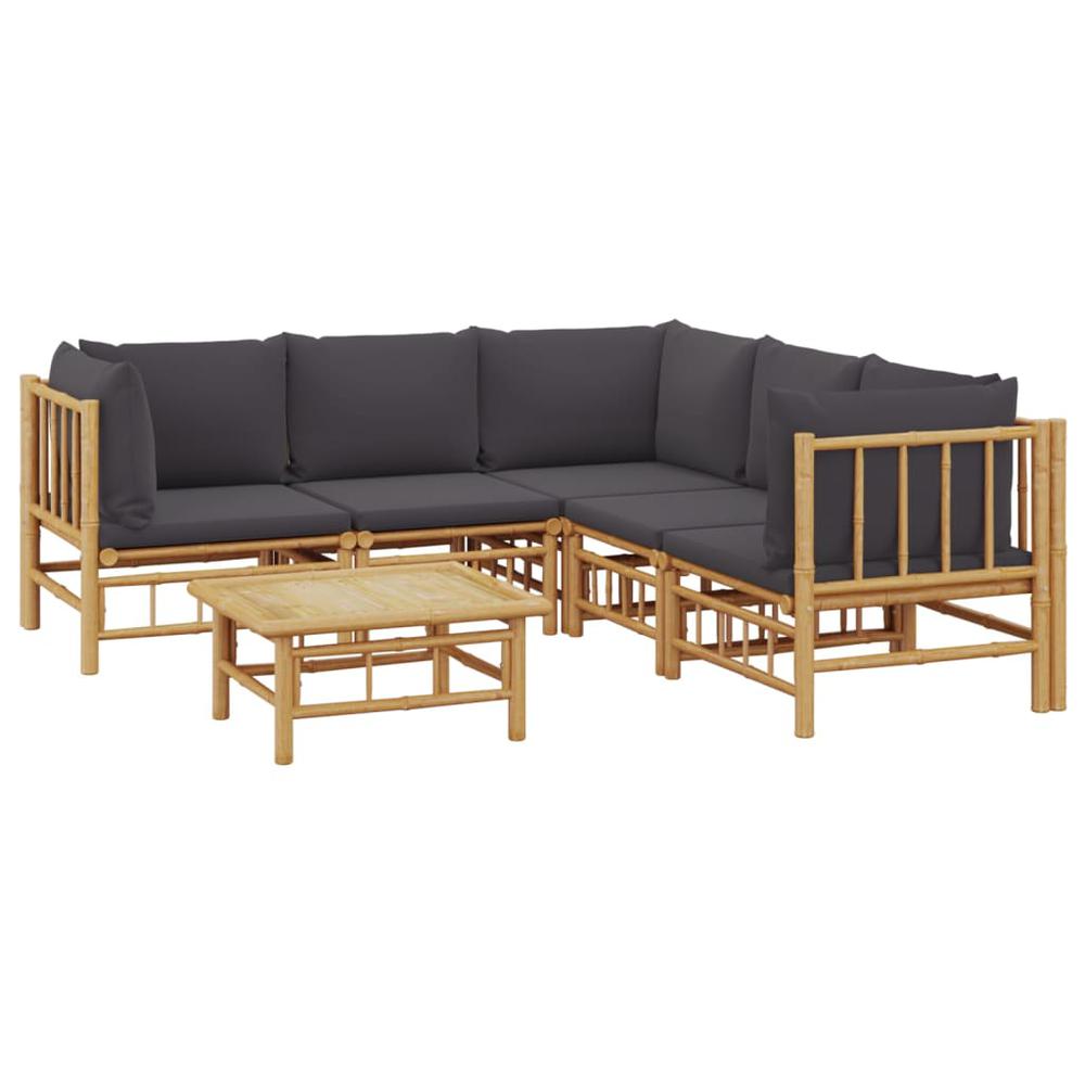 6 Piece Patio Lounge Set with Dark Gray Cushions Bamboo. Picture 2