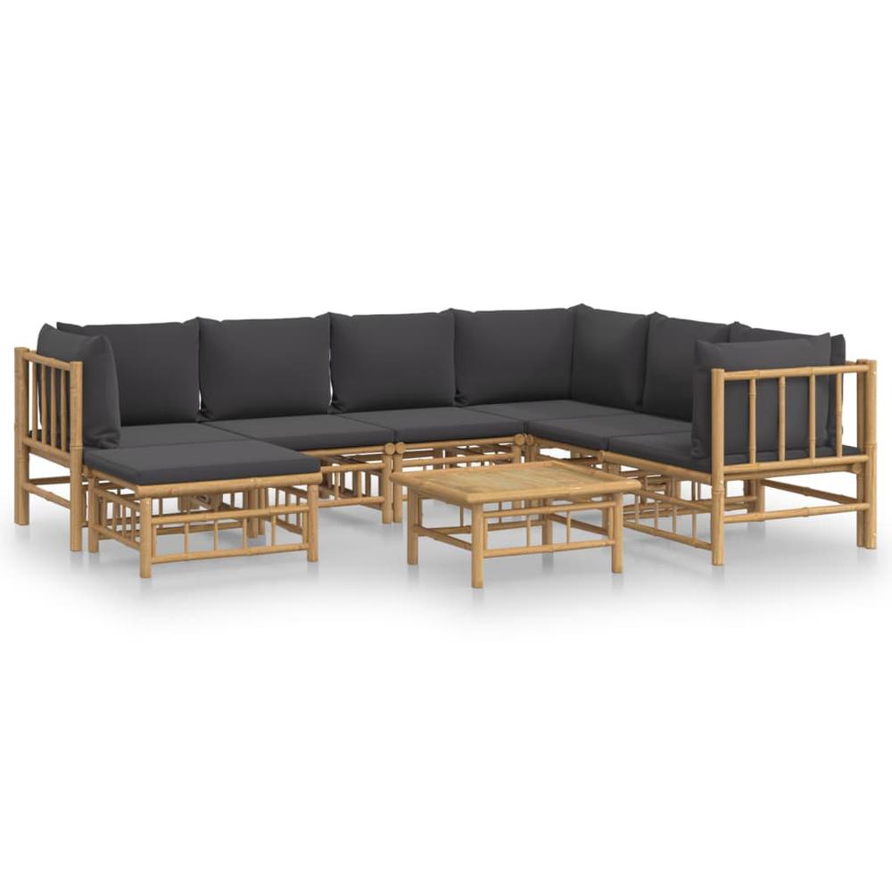 8 Piece Patio Lounge Set with Dark Gray Cushions Bamboo. Picture 1