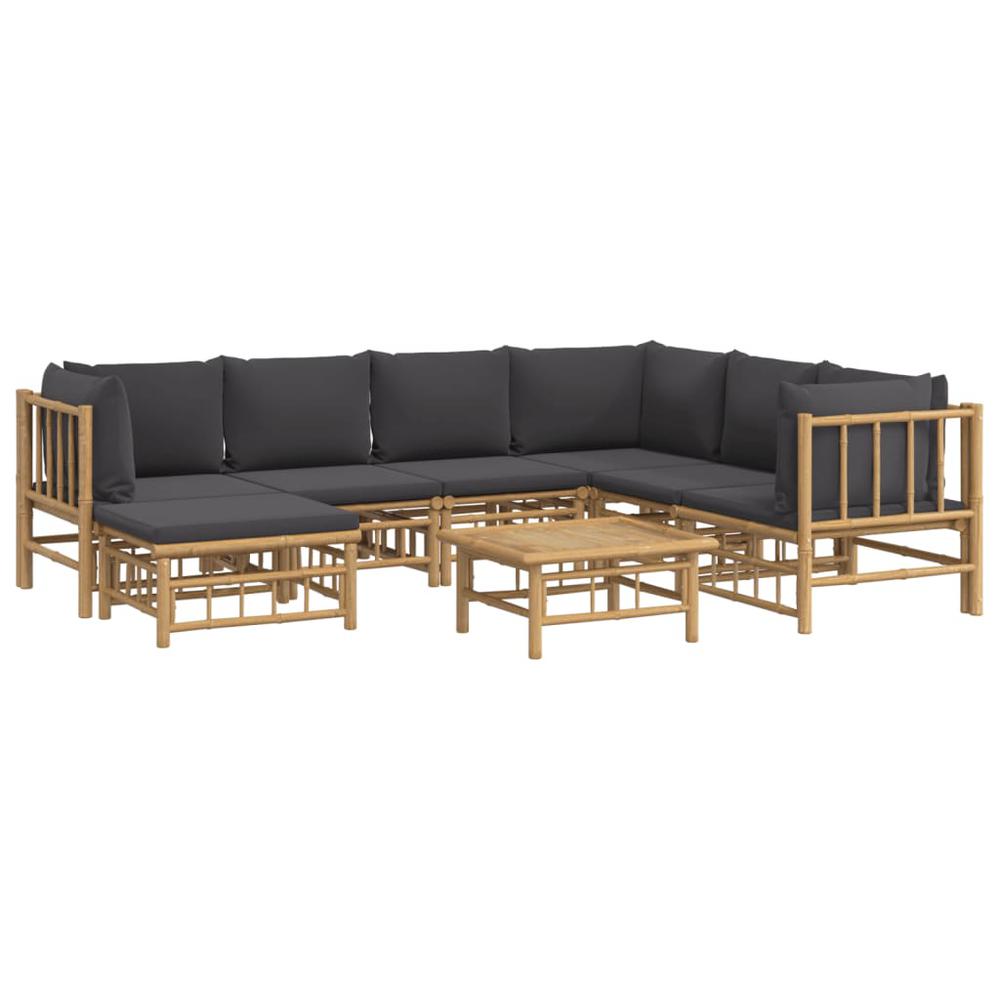 8 Piece Patio Lounge Set with Dark Gray Cushions Bamboo. Picture 2