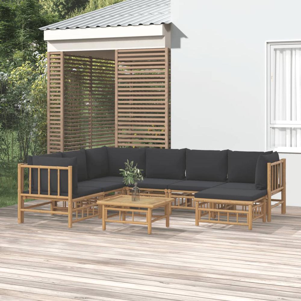 8 Piece Patio Lounge Set with Dark Gray Cushions Bamboo. Picture 11