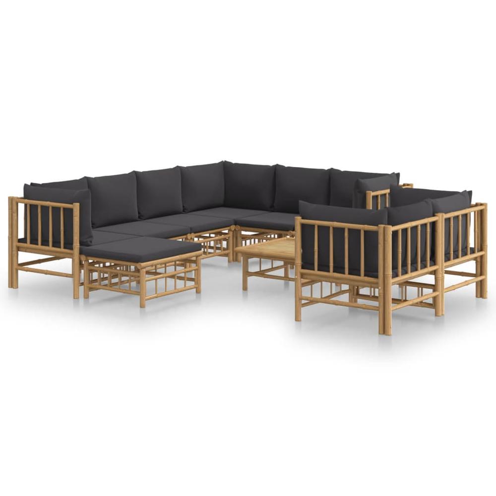 10 Piece Patio Lounge Set with Dark Gray Cushions Bamboo. Picture 1