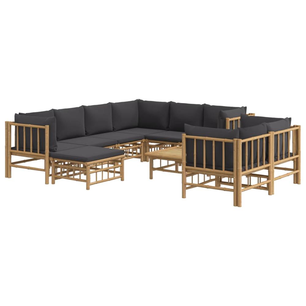10 Piece Patio Lounge Set with Dark Gray Cushions Bamboo. Picture 2