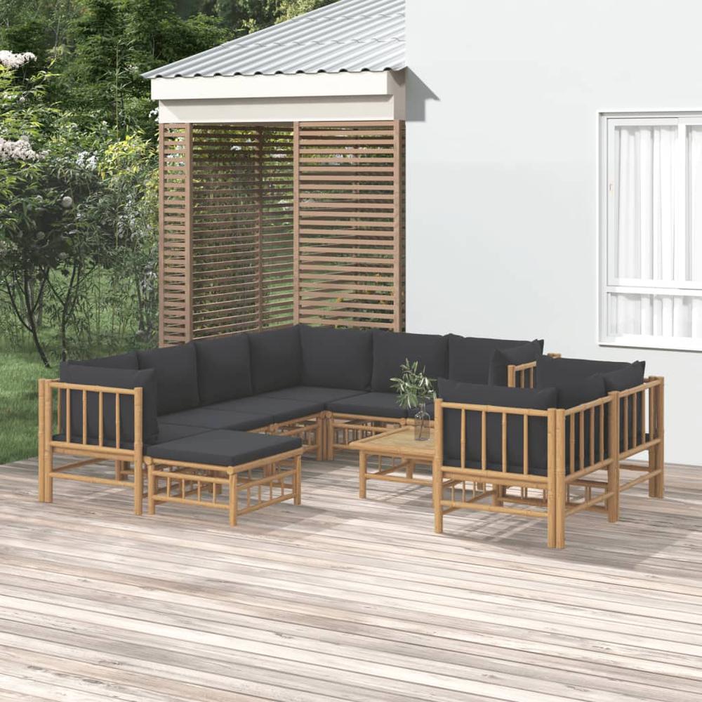 10 Piece Patio Lounge Set with Dark Gray Cushions Bamboo. Picture 11