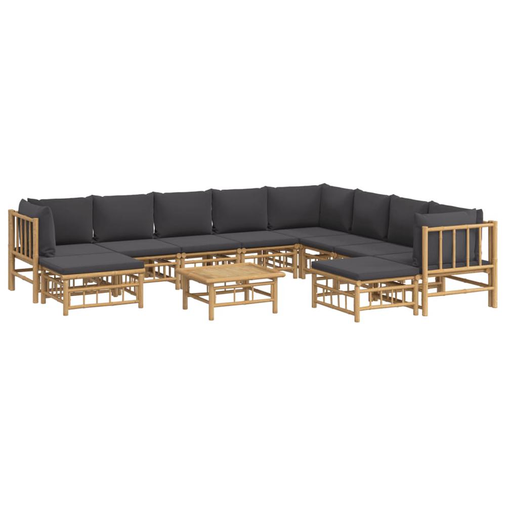 11 Piece Patio Lounge Set with Dark Gray Cushions Bamboo. Picture 2