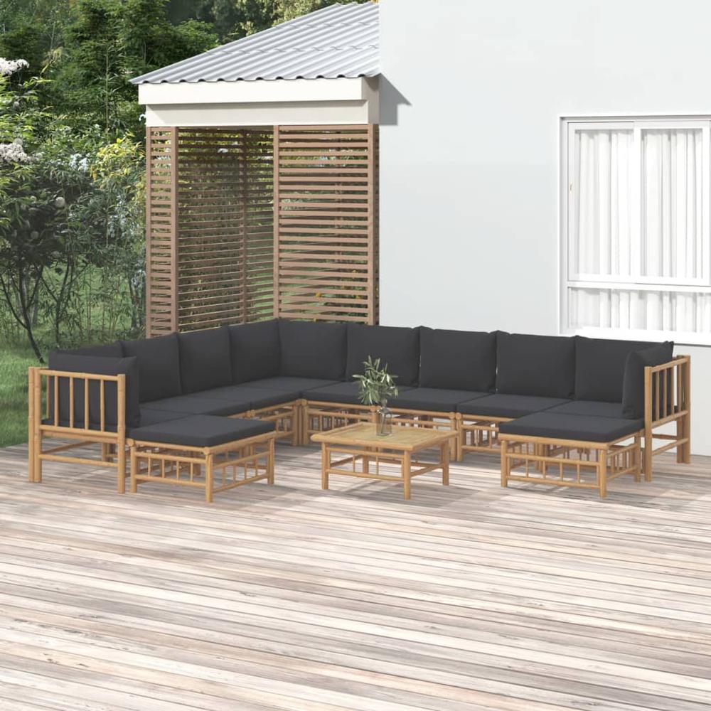 11 Piece Patio Lounge Set with Dark Gray Cushions Bamboo. Picture 11