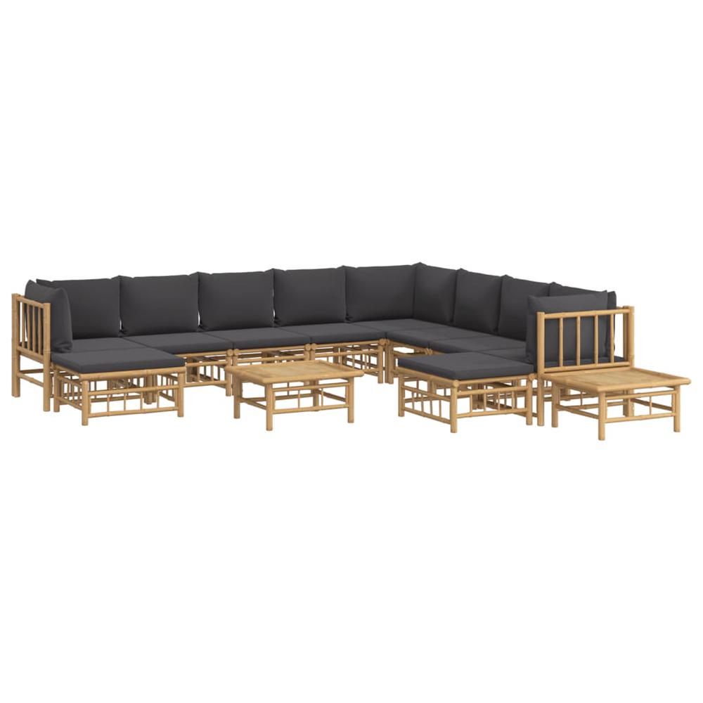 12 Piece Patio Lounge Set with Dark Gray Cushions Bamboo. Picture 2