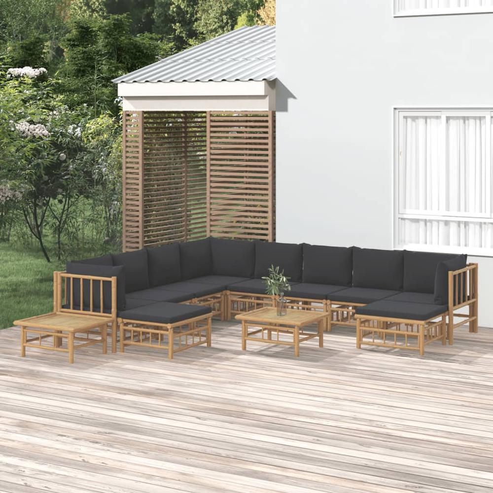12 Piece Patio Lounge Set with Dark Gray Cushions Bamboo. Picture 11