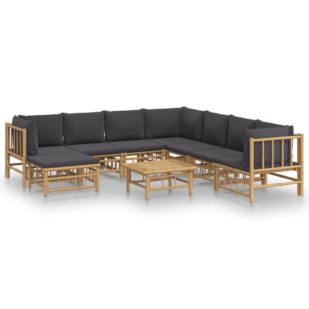 9 Piece Patio Lounge Set with Dark Gray Cushions Bamboo. Picture 1