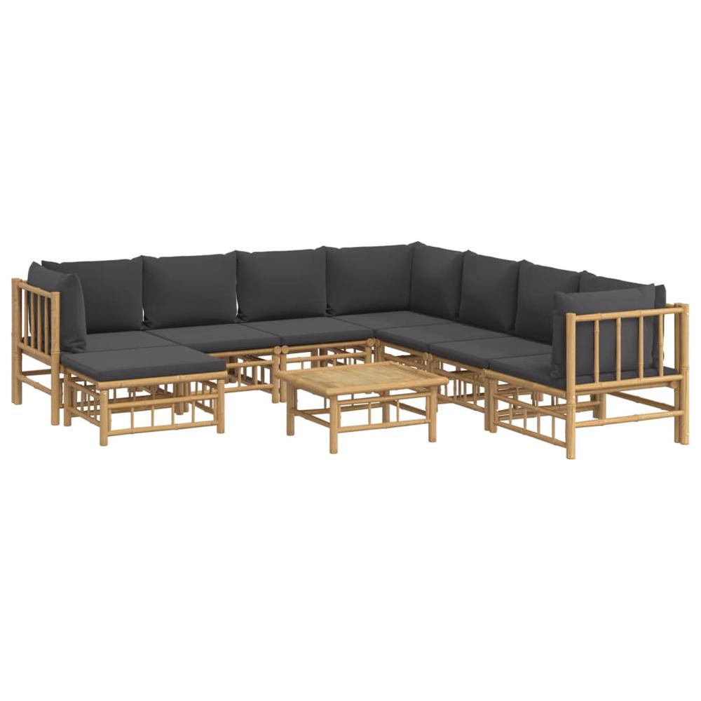 9 Piece Patio Lounge Set with Dark Gray Cushions Bamboo. Picture 2