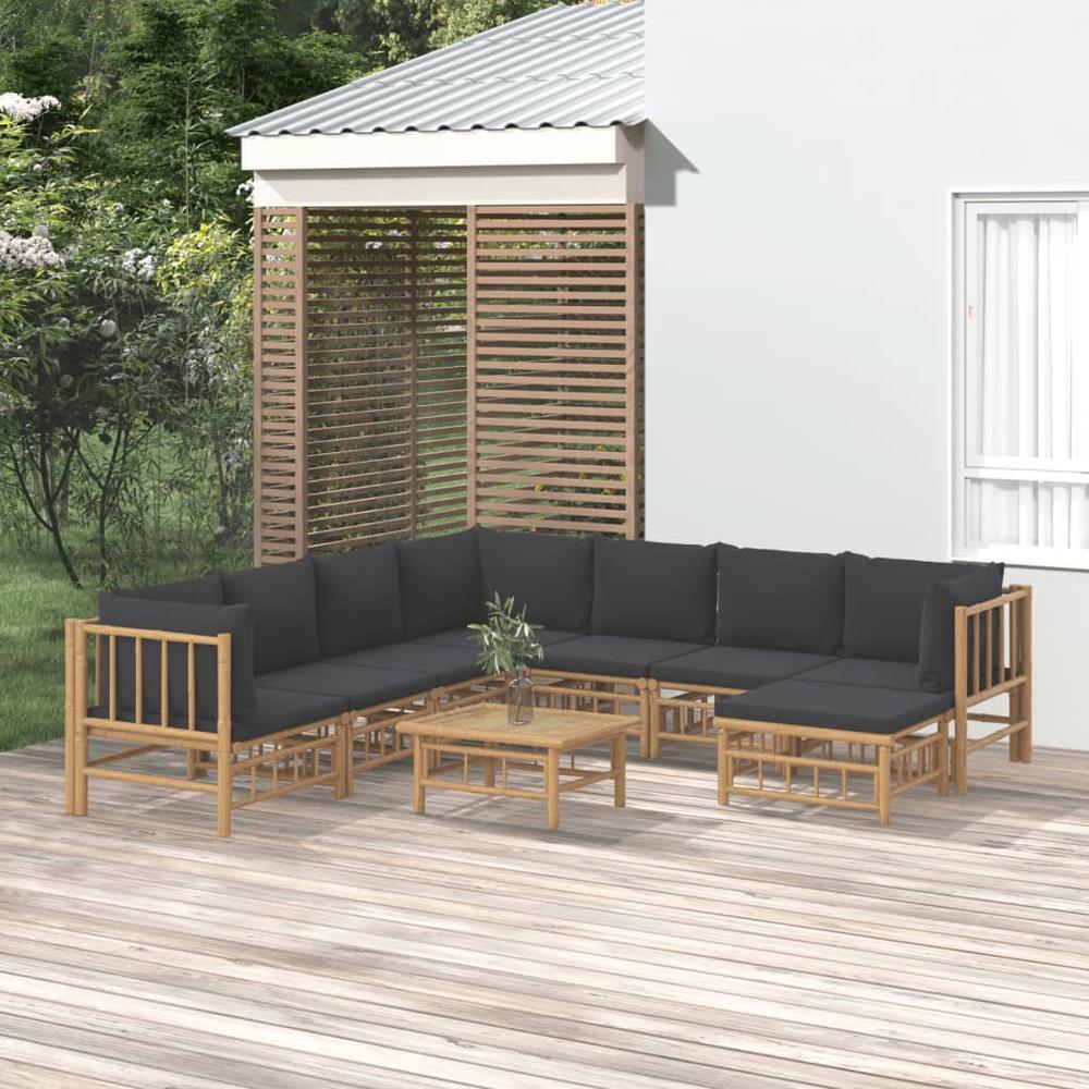 9 Piece Patio Lounge Set with Dark Gray Cushions Bamboo. Picture 11
