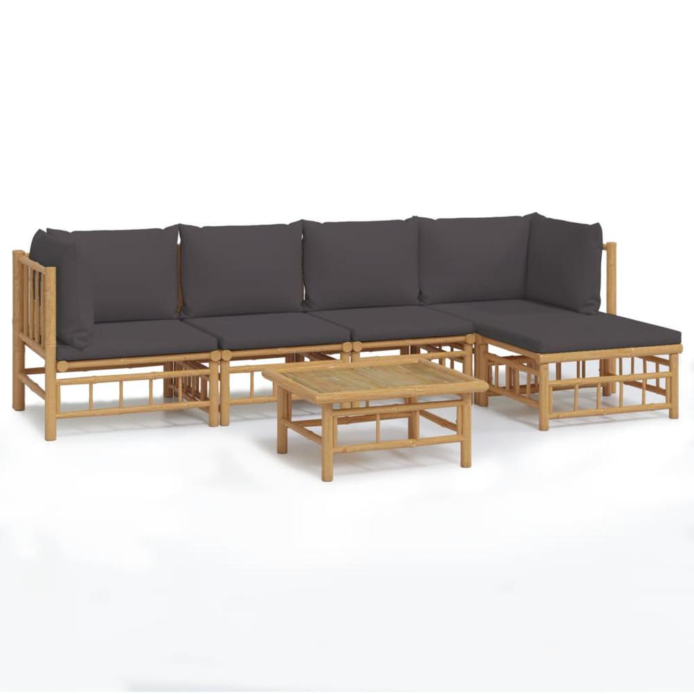 6 Piece Patio Lounge Set with Dark Gray Cushions Bamboo. Picture 1