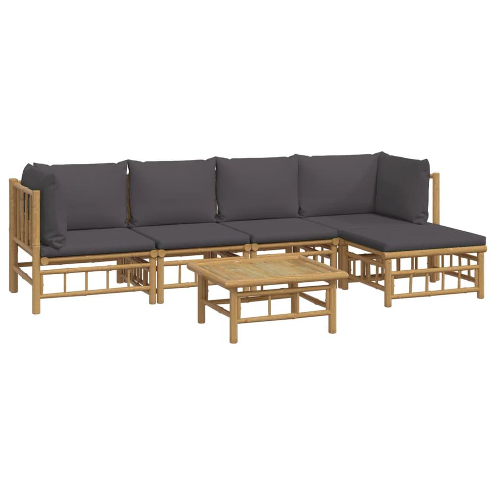 6 Piece Patio Lounge Set with Dark Gray Cushions Bamboo. Picture 2