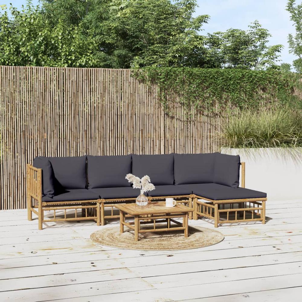6 Piece Patio Lounge Set with Dark Gray Cushions Bamboo. Picture 11