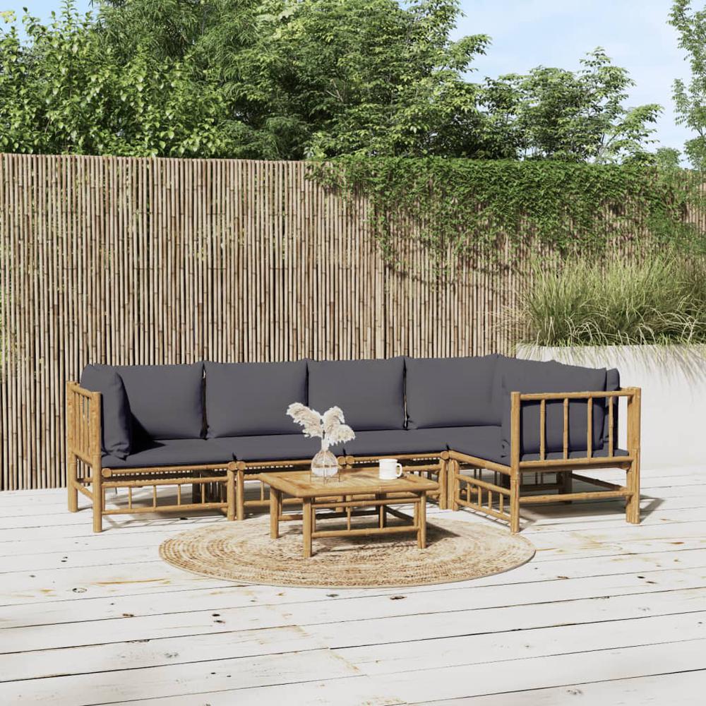 6 Piece Patio Lounge Set with Dark Gray Cushions Bamboo. Picture 9