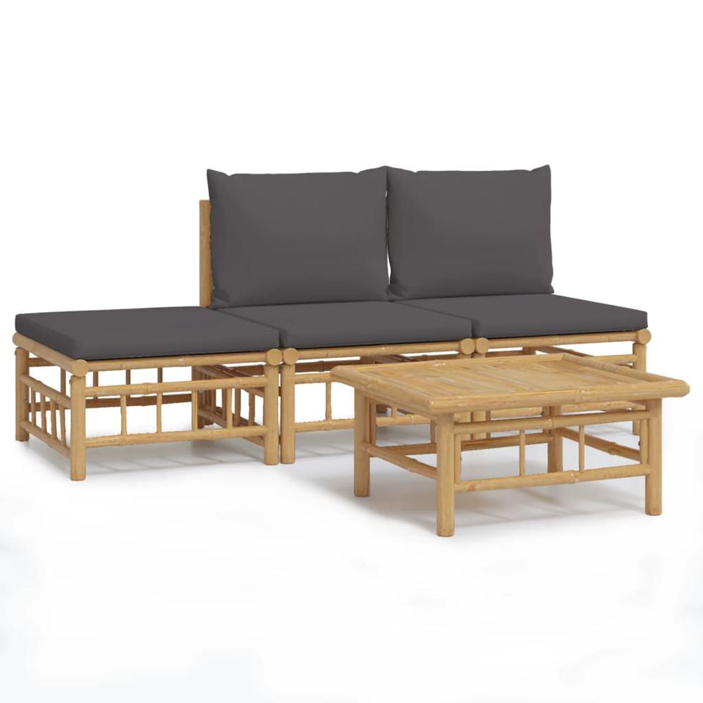 4 Piece Patio Lounge Set with Dark Gray Cushions Bamboo. Picture 1
