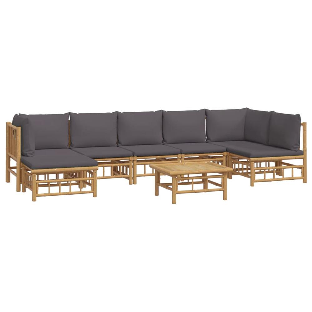 8 Piece Patio Lounge Set with Dark Gray Cushions Bamboo. Picture 2