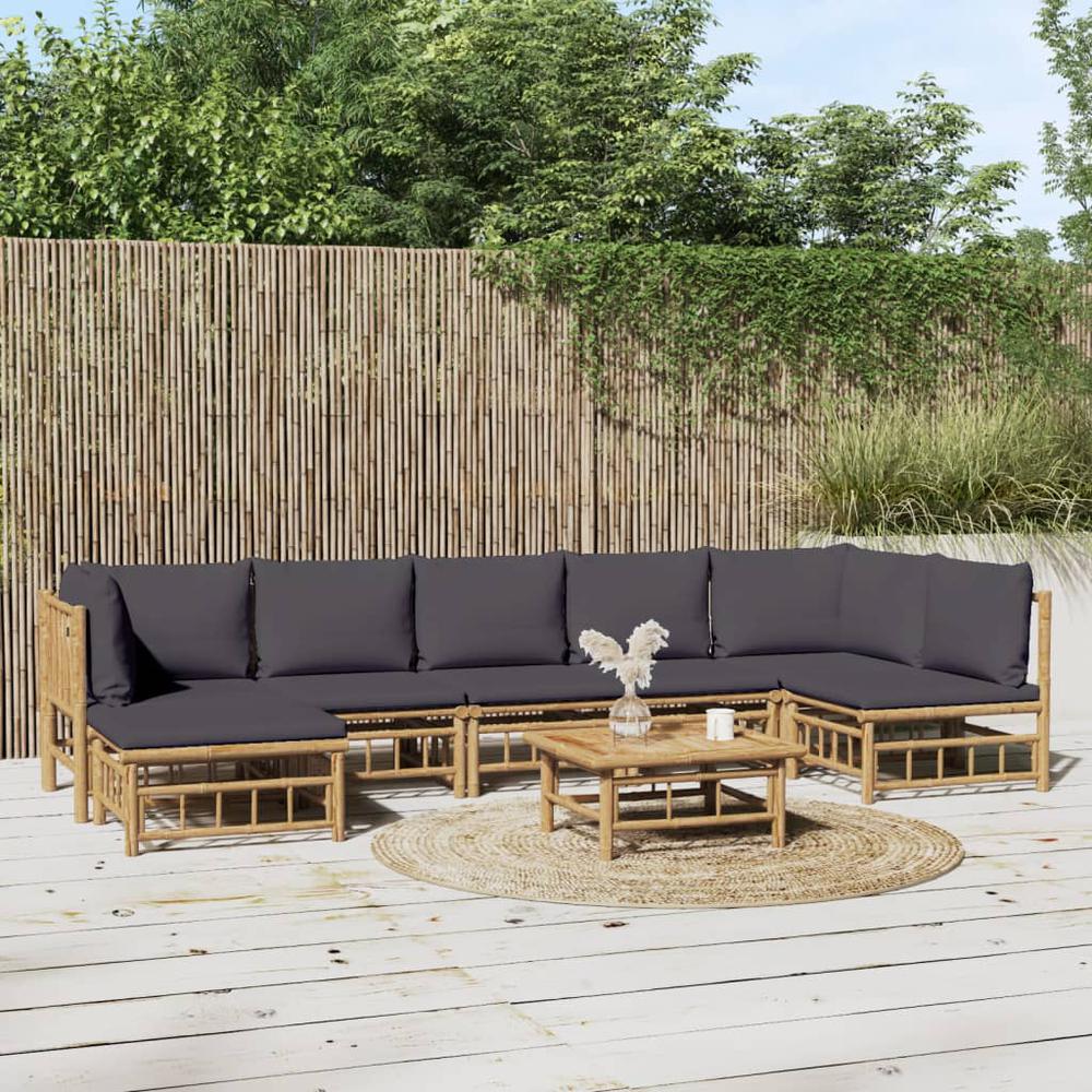8 Piece Patio Lounge Set with Dark Gray Cushions Bamboo. Picture 11