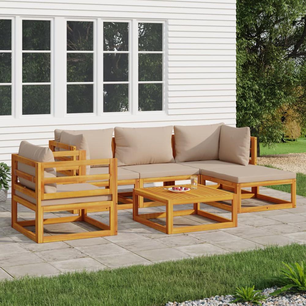 6 Piece Patio Lounge Set with Taupe Cushions Solid Wood. Picture 12