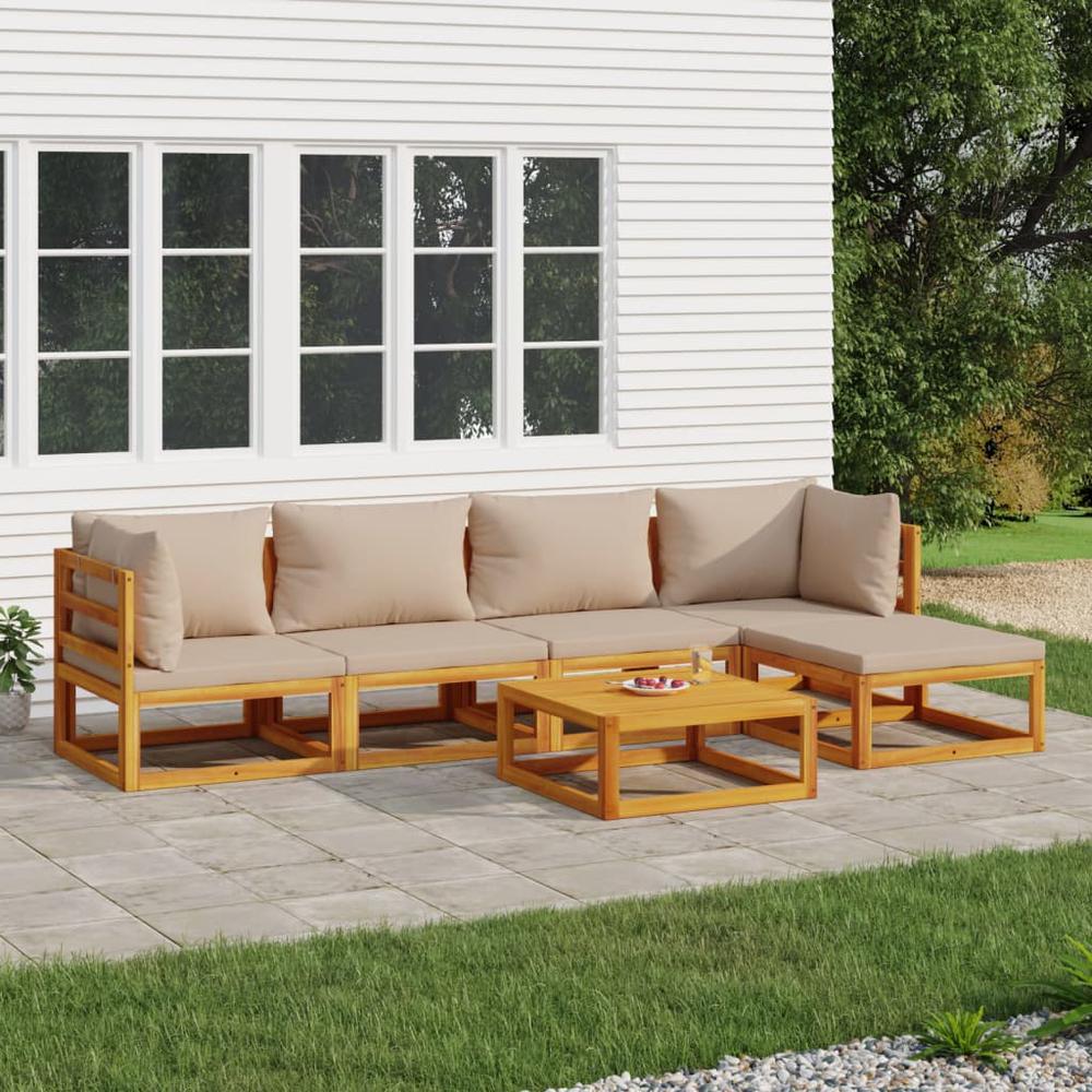 6 Piece Patio Lounge Set with Taupe Cushions Solid Wood. Picture 11