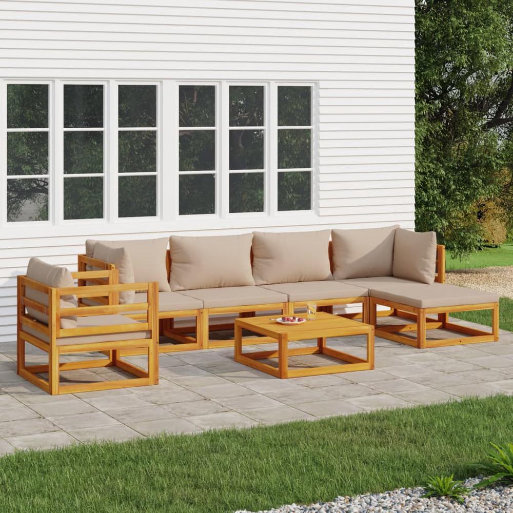7 Piece Patio Lounge Set with Taupe Cushions Solid Wood. Picture 12
