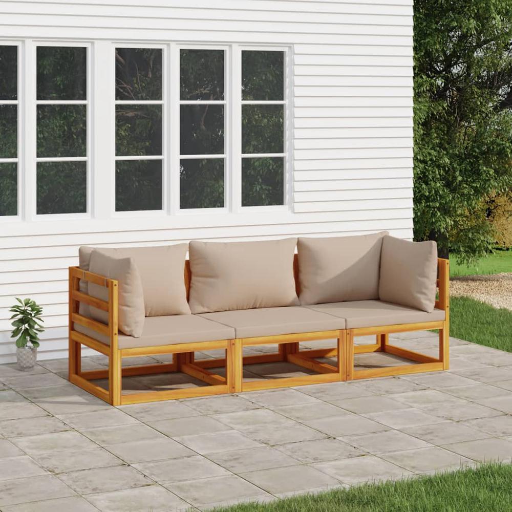 3 Piece Patio Lounge Set with Taupe Cushions Solid Wood. Picture 7