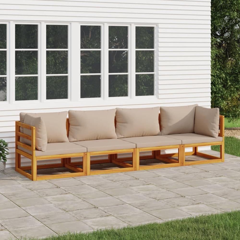 4 Piece Patio Lounge Set with Taupe Cushions Solid Wood. Picture 7