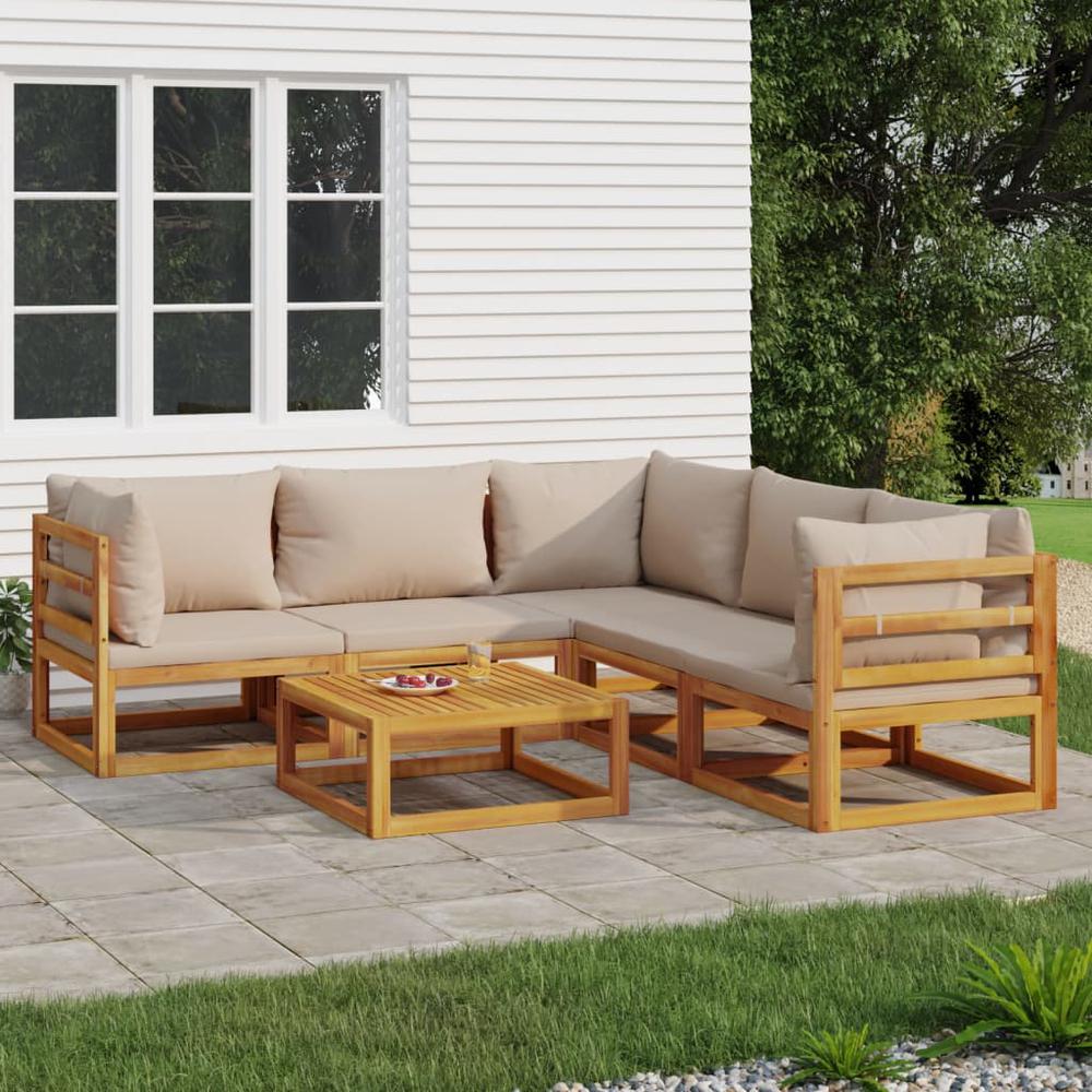 6 Piece Patio Lounge Set with Taupe Cushions Solid Wood. Picture 9
