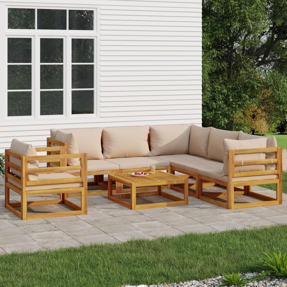 7 Piece Patio Lounge Set with Taupe Cushions Solid Wood. Picture 11