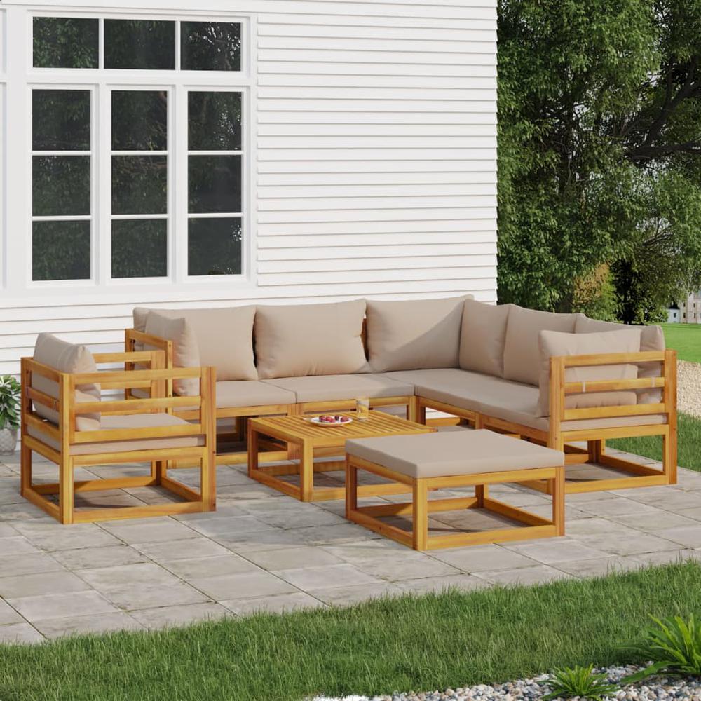 8 Piece Patio Lounge Set with Taupe Cushions Solid Wood. Picture 12