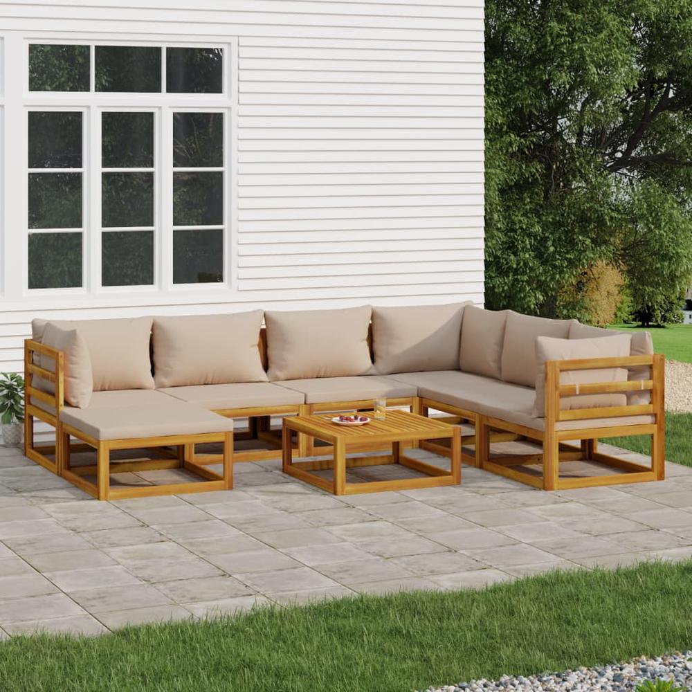8 Piece Patio Lounge Set with Taupe Cushions Solid Wood. Picture 11
