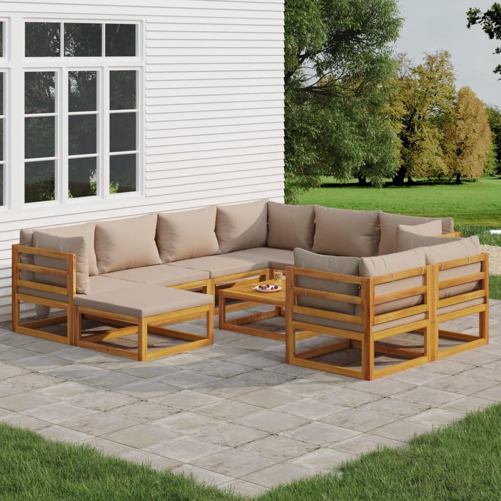 10 Piece Patio Lounge Set with Taupe Cushions Solid Wood. Picture 11