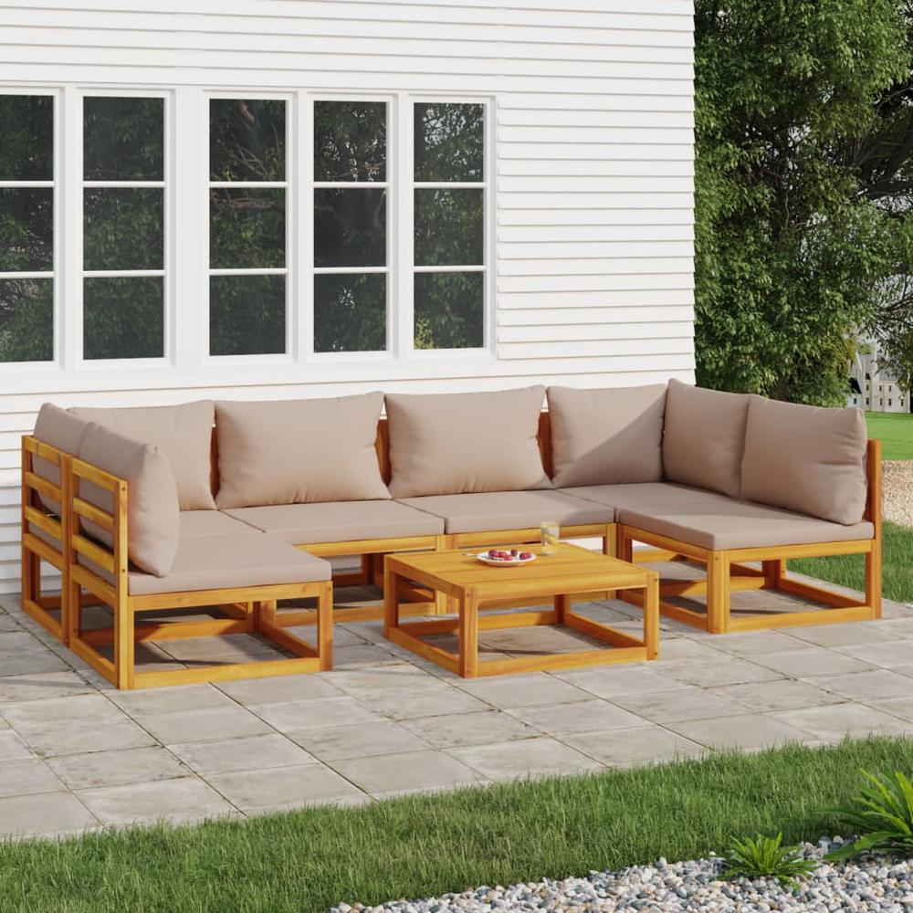 7 Piece Patio Lounge Set with Taupe Cushions Solid Wood. Picture 9
