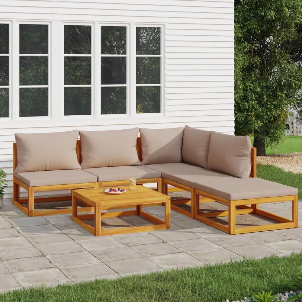 6 Piece Patio Lounge Set with Taupe Cushions Solid Wood. Picture 11