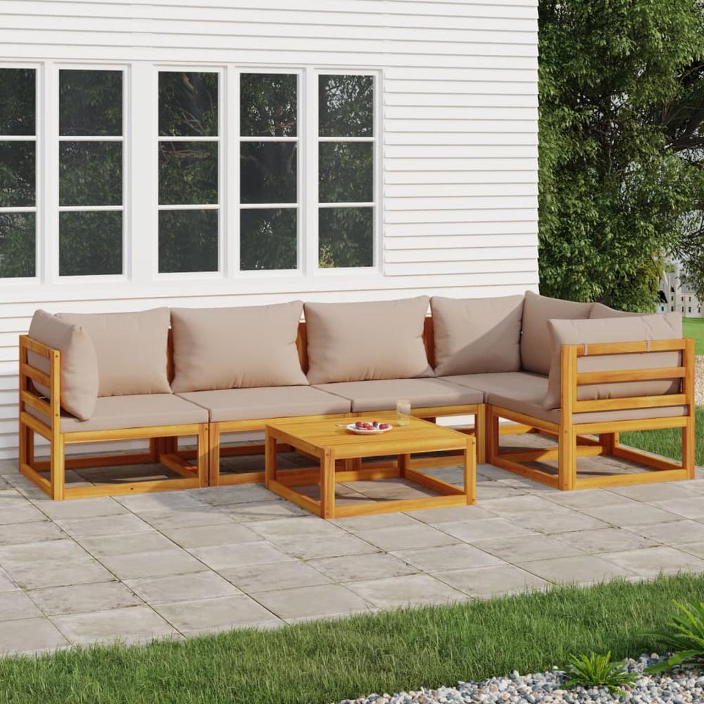 6 Piece Patio Lounge Set with Taupe Cushions Solid Wood. Picture 9