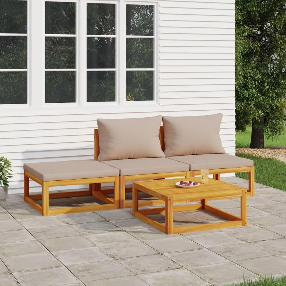 4 Piece Patio Lounge Set with Taupe Cushions Solid Wood. Picture 9