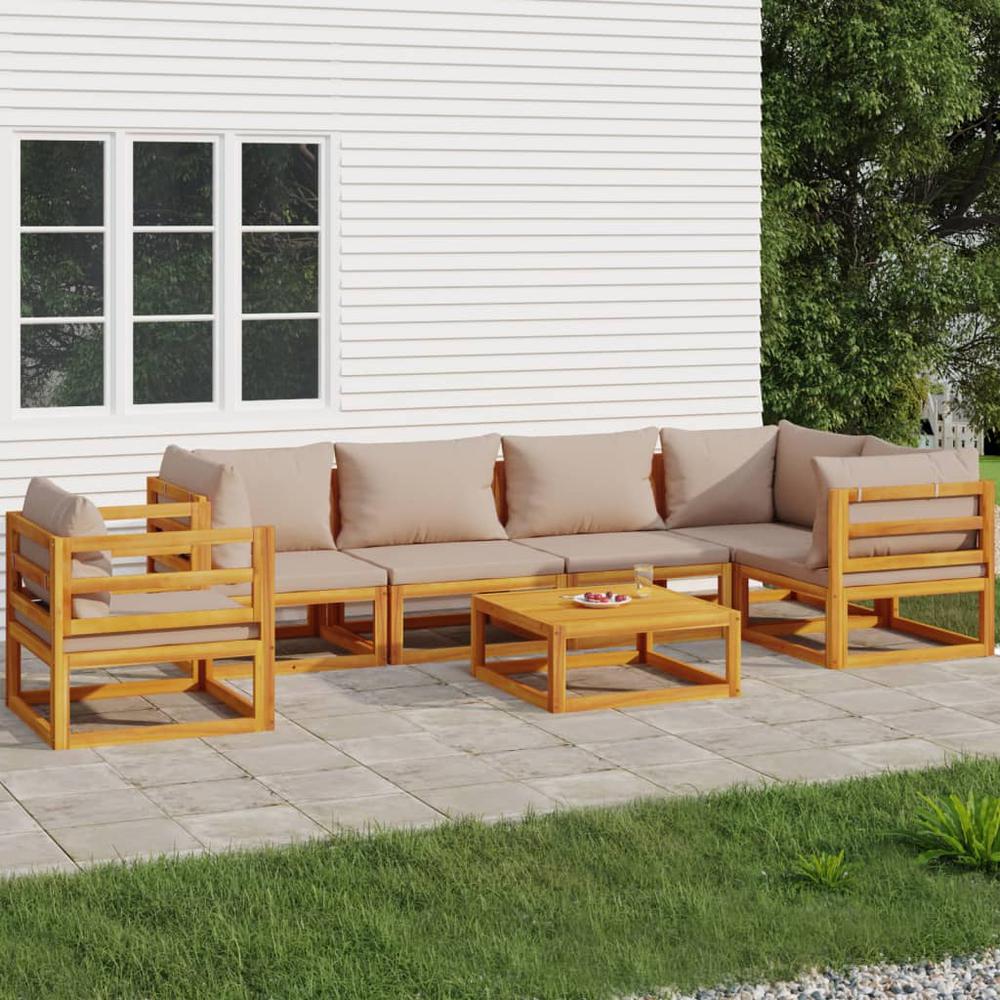 7 Piece Patio Lounge Set with Taupe Cushions Solid Wood. Picture 11